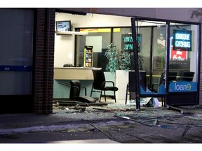 The scene of a suspected smash and grab at Instaloan in Calgary January 16, 2015.