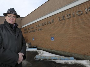 Mark Barham, Kensington Legion trustee and treasurer, stands outside the 50-year-old building, which they are trying to move out of but can't due to troubles with a developers to build a new hall in Kensington in Calgary, on January 18, 2015.