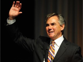 Jim Prentice waves from the stage after winning the PC leadership on Sept. 6, 2014.