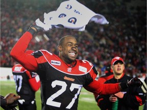 Brandon Browner celebrates after he and the Calgary Stampeders beat the Edmonton Eskimos 24 21 in the  2009 CFL Western semi-final. On Sunday, he and the New England Patriots will take on the Seattle Seahawks in the Super Bowl.