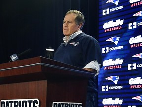 New England Patriots football head coach Bill Belichick speaks during a news conference prior to a team practice in Foxborough, Mass., Thursday, Jan. 22, 2015.