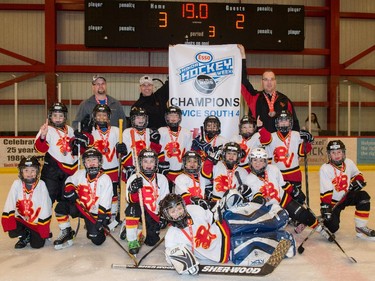 The Novice South 4 champions in the 2015 Esso Minor Hockey Week.