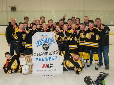 The Bow Valley Bruins the Pee Wee 2 champions in the 2015 Esso Minor Hockey Week.
