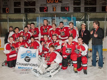 The Trails West Wolves Midget 2 champions in the 2015 Esso Minor Hockey Week.