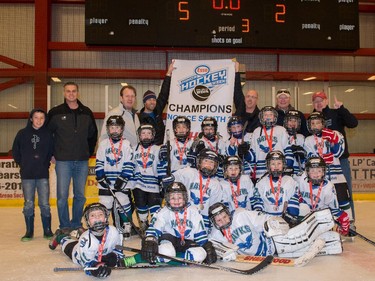 The Hawks, the Novice South 2 champions in the 2015 Esso Minor Hockey Week.