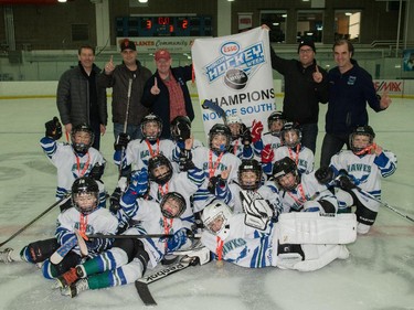 The Hawks, the Novice South 3 champions in the 2015 Esso Minor Hockey Week.