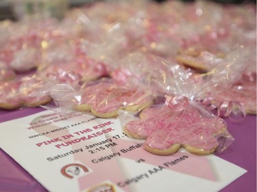 Pink cookies and other pink paraphernalia was given out at the Northwest Calgary Athletic Association's 5th annual "Pink in the Rink" fundraiser in Calgary, on January 17, 2015.