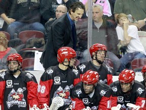 Calgary Roughnecks head coach Curt Malawsky, seen howling at his team during a 2013 game, feels his 2015 troops need better team fitness after an 0-2 start to the National Lacrosse League campaign.