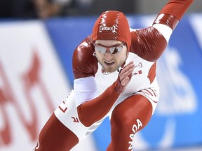 Canada's Laurent Dubreuil , seen competing at a World Cup in Japan in November, posted the fastest 500 metre time in the world this season at the Olympic Oval on Monday.