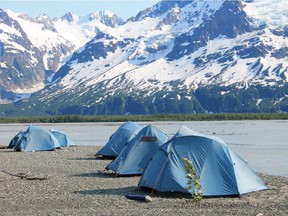 Camping on  the Tatshenshini River expedition - Alsek Lake.