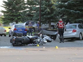 The Calgary Police Service Traffic Section on the scene of a fatal crash in the southwest community of Cedarbrae on Sept. 14, 2013.