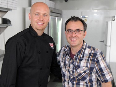 Chef Cory Medd with You Gotta Eat Here host John Catucci. Medd's Lethbridge restaurant, Two Guys and a Pizza Place will be on the new season of the show.