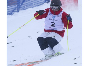 Sho Endo of Japan competes for a third place finish at the men's Freestyle moguls skiing 2015 World Cup at Canada Olympic Park in Calgary, on January 3, 2015.