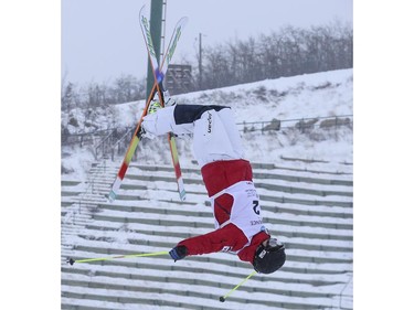 Sho Endo of Japan competes for a third place finish at the men's Freestyle moguls skiing 2015 World Cup at Canada Olympic Park in Calgary, on January 3, 2015.
