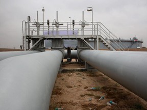A general view shows pipelines at Tuba oil field, west of Iraq's second largest city of Basra.
