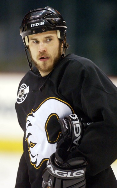 Flames defenceman Steve Montador skates onto the ice for an optional skate Sunday at the Saddledome, May 30, 2004.