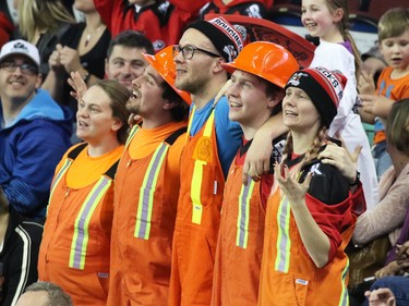 Calgary Roughneck fans watch their team in a nail biter against the Buffalo Bandits during National Lacrosse League action at the Scotiabank Saddledome on Saturday Feb. 7, 2015. The Roughnecks ended up loosing 15-14 in overtime