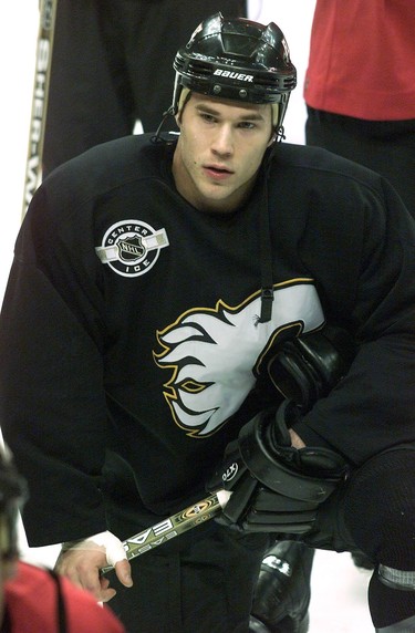 Steve Montador at Flames practice on January 13, 2002.