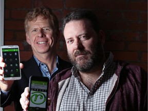 Scott Cunningham, left, chief operating officer and Steve van Zutphen, founder and chief executive, of r-evolution, a Calgary technology company that has developed an online platform to combine all office communications into one central hub.