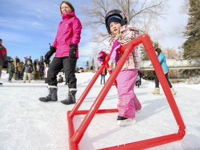 Sadie Roberts, 4, and her mom Jenn, are two of the thousands that taking part in the the grand re-opening festivites at Bowness Park on Feb. 7.