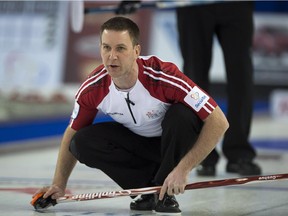 Newfoundland and Labrador skip Brad Gushue calls the sweep against Nova Scotia at the Tim Hortons Brier in Kamloops last March. To get back to the Calgary-hosted Brier this year, Gushue and teammates have to shell out thousands to fly to Labrador City this week for provincials.