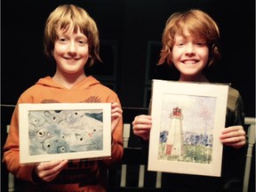 Brothers Liam Whalen, 10, and Owen, 11, are donating their artwork to a silent auction, part of a fundraising event for Lisa Wood, at the Atlantic Trap and Gill on Feb. 20.