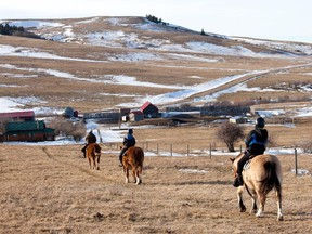 Riding back to the historic Reesor Ranch for Outdoors story.