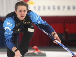 Adam Casey, skip of Team P.E.I., practices on Wednesday at the Glencoe Club ahead of Thursday night's Brier pre-qualifier match against Yukon.