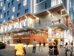 A rendering of the Hilton Garden Inn and Homewood Suites.