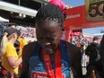 Emily Chepkorir is pictured after finishing first at the Scotiabank Marathon. She has been disqualified after she tested positive for a steroid in a pair of earlier races.