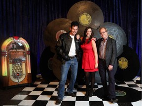 Christina Ryan/ Calgary Herald CALGARY, AB --JANUARY 30, 2015 -- The 17th annual Bill Brooks Prostate Cancer Benefit raised record funds for the Prostate Cancer Centre. Pictured, from left, at the Rock A Billy themed fete are founder Bill Brooks, Renee Hopfner, director community investment for Sobeys Inc and Larry Clausen, event chair.  (Christina Ryan/Calgary Herald) (For City story by Christina Ryan)  SLUG: 0131 Rock A Billy 1