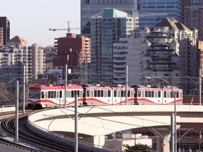 A CTrain make its way along the West LRT from downtown on January 24, 2014.
