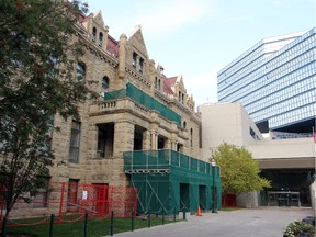 Old City Hall: a safety hazard for all of 2015. The scaffolding protects visitors from the risk of falling sandstone chunks.