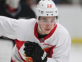 Calgary Flames forward Johnny Gaudreau skated with teammates during practice at WinSport on February 22, 2015 before leaving on their extended road trip.