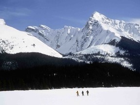 Croos-country skiing on Maligne Lake.
