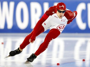 Denny Morrison of Canada competes in the men's 1500 metres during the Speed Skating World Cup at the Viking Ship ice skating arena in Hamar, Norway, in this file photo.
