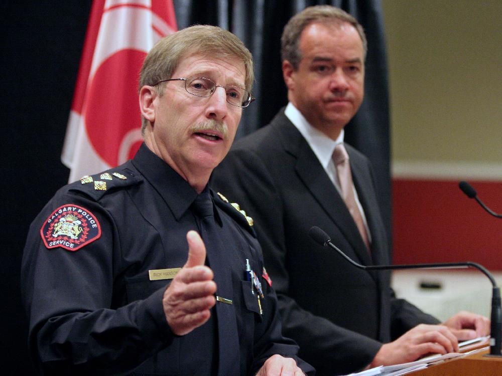 Calgary08242008-Police Chief Rick Hanson and Mayor Dave Bronconnier discuss implementing a strategy to address gangs and violent crime in Calgary by hiring more police officers. Photo by Christina Ryan/Calgary Herald (for City story by Kim Guttormson)