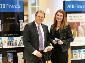 MacEwan University student Brittany Pitruniak, right, is job shadowing Dave Mowat, president and CEO of ATB Financial for a day.