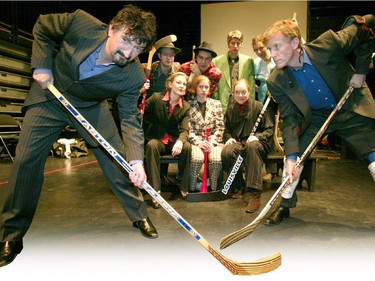 Actors Michael Green, left, and Andy Curtis square off during Five Hole Stories:Tales of Hockey Erotica.