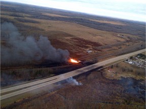 Emergency crews battled a massive fire in October 2013 after a CN tanker train carrying oil and gas derailed at Gainford, Alta., west of Edmonton.