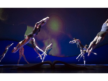 Dancers preform the Fumbling Towards Ecstasy ballet, which follows a woman's life of loves from childhood  romance to mature love, dress rehearsal at the Jubilee Auditorium in Calgary, on February 11, 2015.