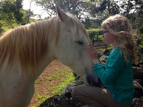 Girl petting horse