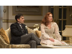 Gray Powell as C.K. Dexter Haven and Moya O'Connell as Tracy Lord in The Philadelphia Story at Theatre Calgary, January 2015.