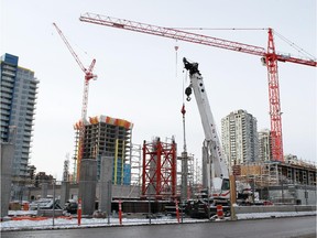 Construction on 10th Avenue west of 8th Street S.W. in Calgary.