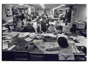 An interior shot of the old Calgary Herald newsroom located at 225-6th Ave. S.W., where smoking and some cussing were not unusual.