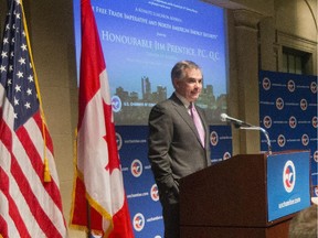 Alberta Premier Jim Prentice gives the keynote address at the U.S. Chamber of Commerce in Washington, Wednesday, Feb. 4, 2015. Prentice spoke about free trade and an importance of an integrated North America energy economy.