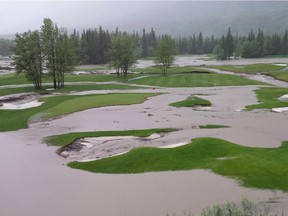 The Kananaskis golf course, seen at the height of its flood damage.