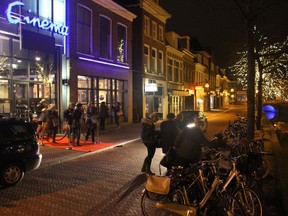 The cinema letting out during a weeknight in Leeuwarden, Netherlands, in February, 2015.