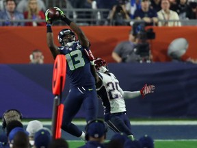 GLENDALE, AZ - FEBRUARY 01:  Chris Matthews #13 of the Seattle Seahawks makes a catch against  Kyle Arrington #25 of the New England Patriots in the second half during Super Bowl XLIX at University of Phoenix Stadium on February 1, 2015 in Glendale, Arizona.  (Photo by Andy Lyons/Getty Images)