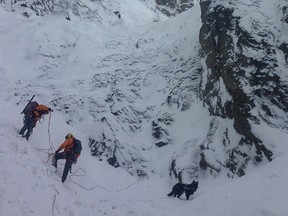 Parks Canada rescue crews search the Polar Circus ice climbing route in Banff National Park earlier this week.